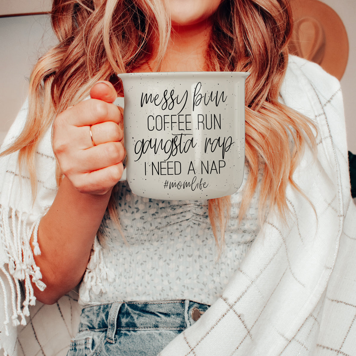 Messy Bun Coffee Run 14.5oz Ceramic Campfire Mug Double-Sided Speckled