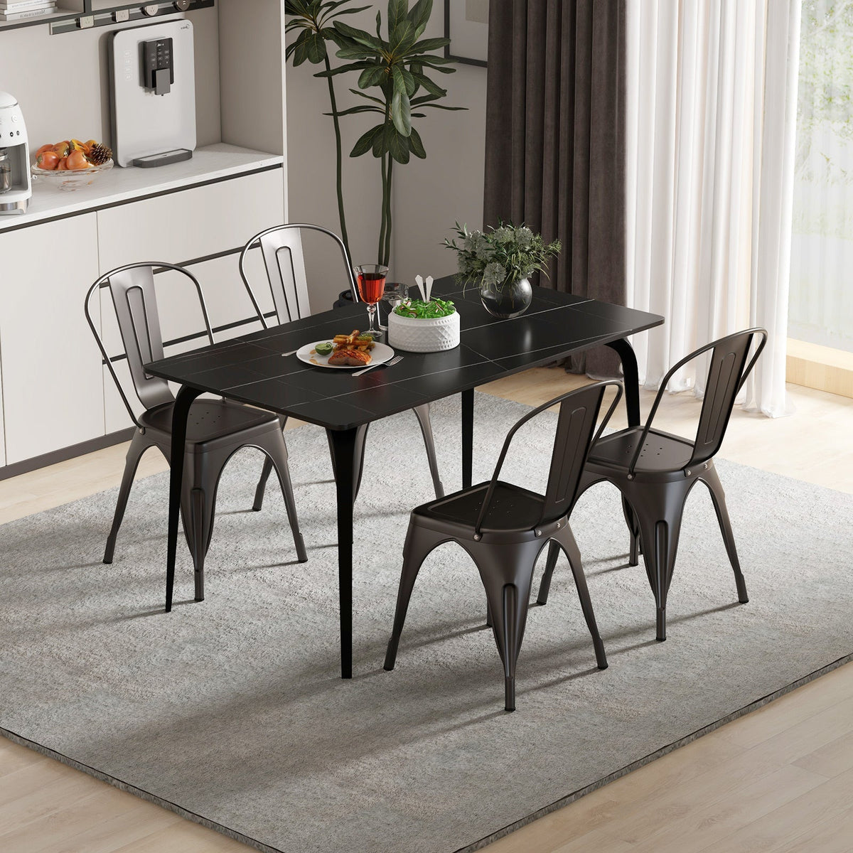 Juego de 4 sillas de comedor de metal con respaldo extraíble para comedor, restaurante, sala de estar
