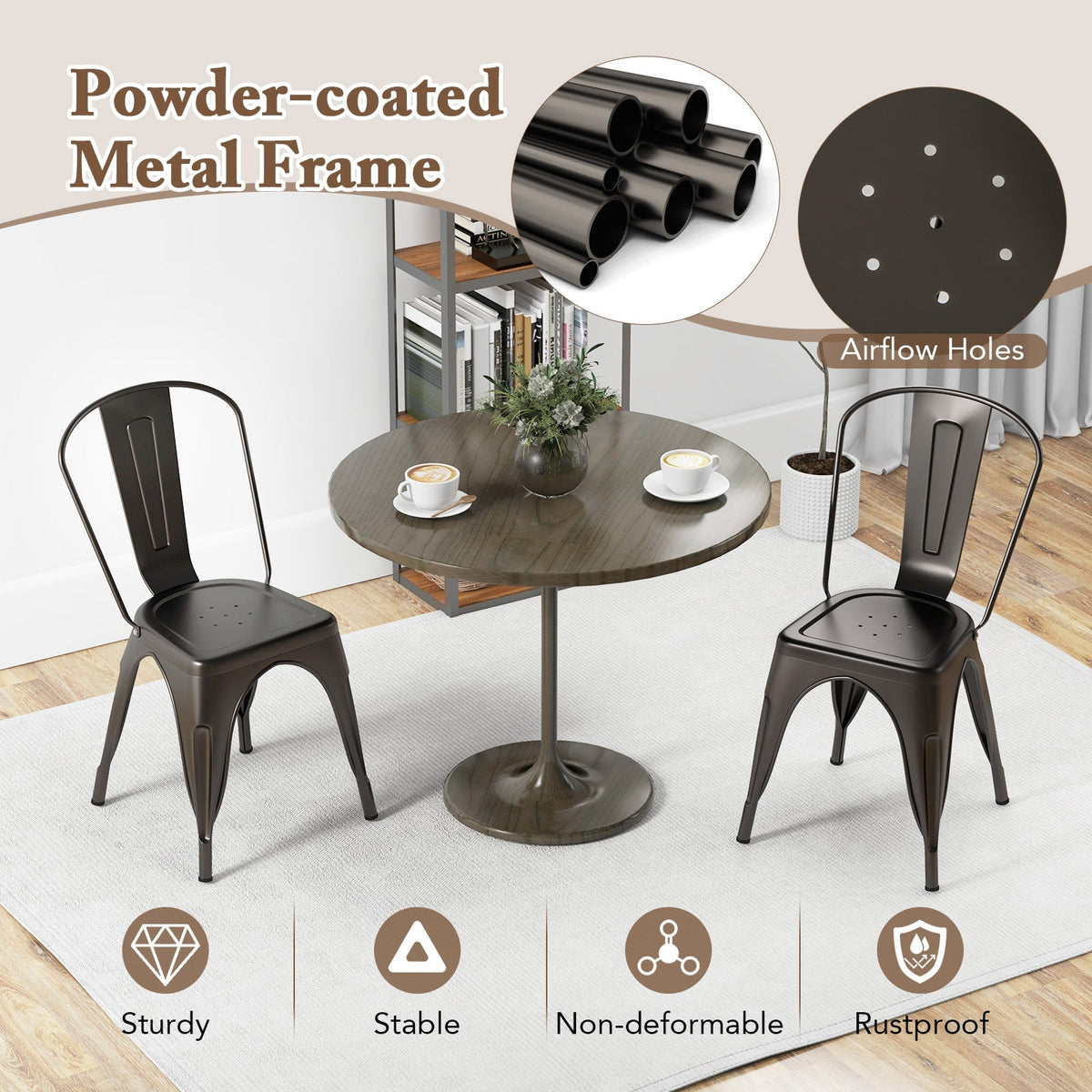 Juego de 4 sillas de comedor de metal con respaldo extraíble para comedor, restaurante, sala de estar