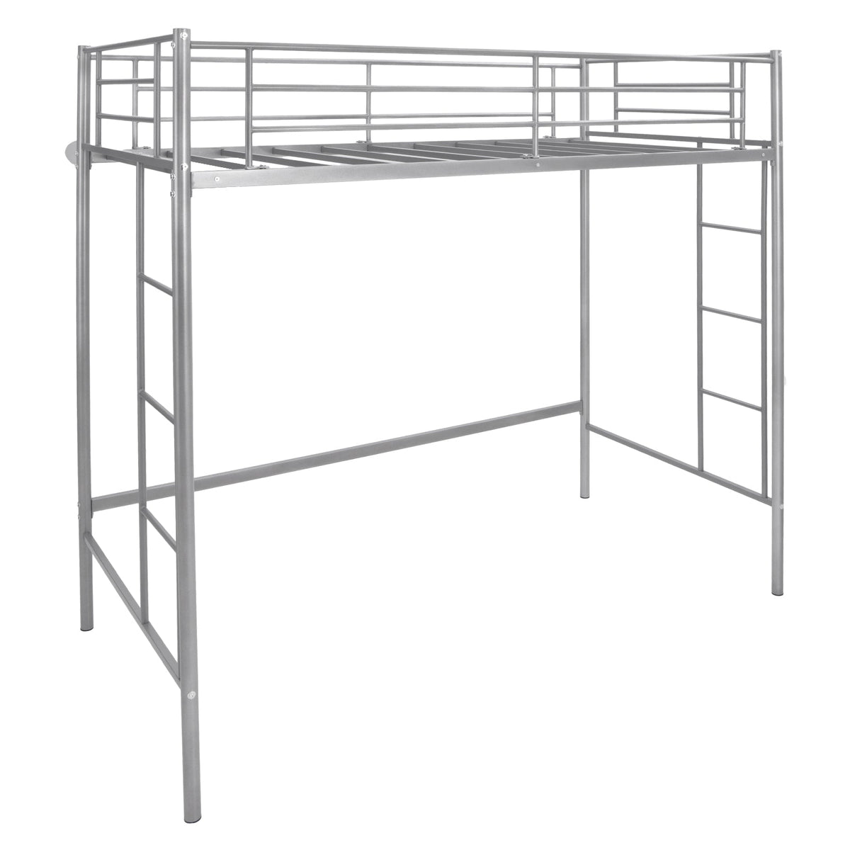 Twin Loft Bed Frame with 2 Ladders Full-length Guardrail