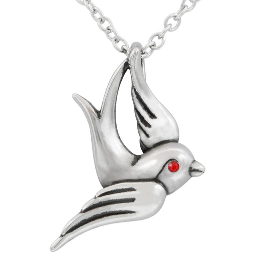 Mini Sparrow Necklace Red Crystal Eye Sterling Silver