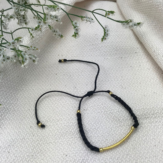 Minimal Cotton Thread Bar Bracelet Adjustable Handwoven Layering Wristband