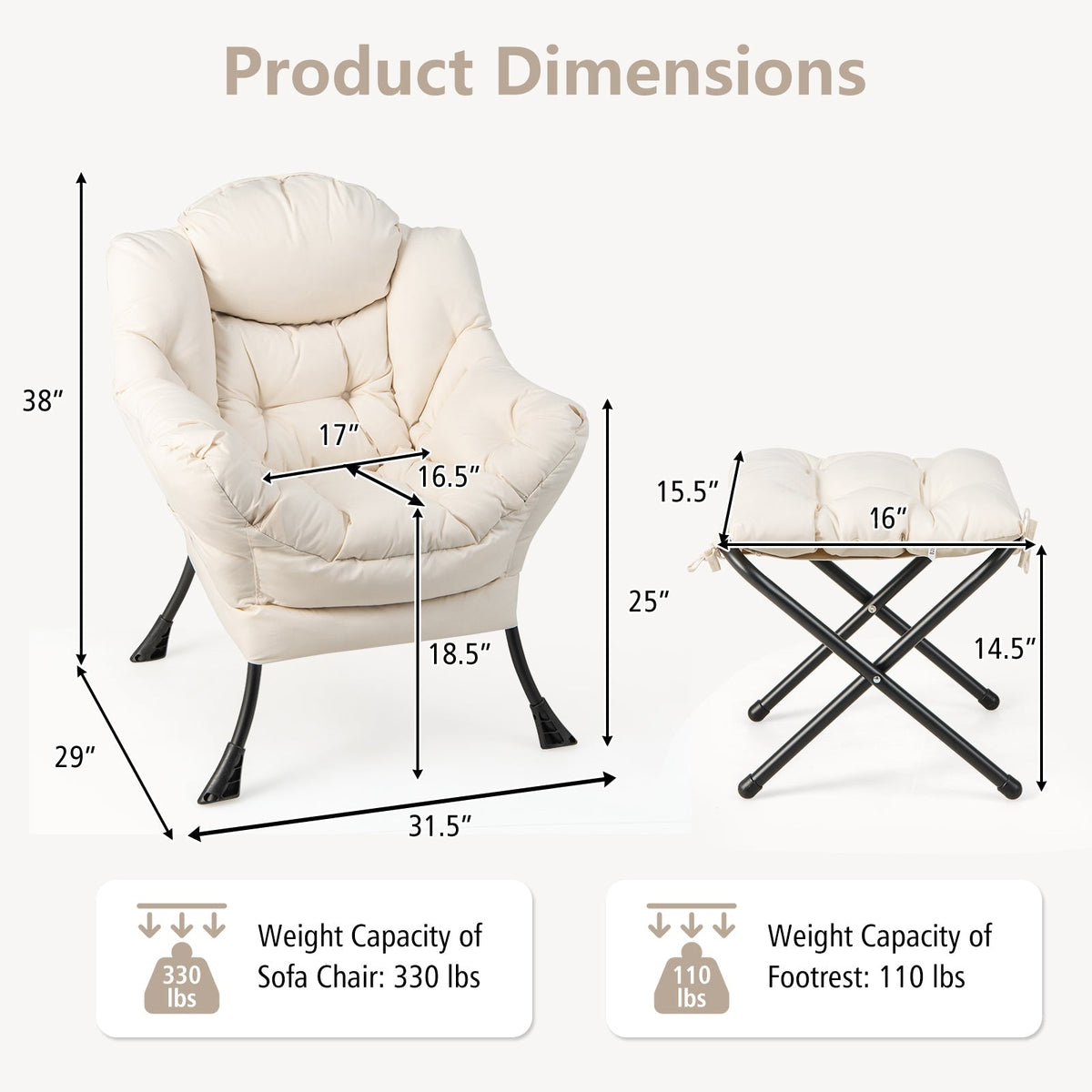 Sillón moderno con otomana plegable y bolsillo lateral