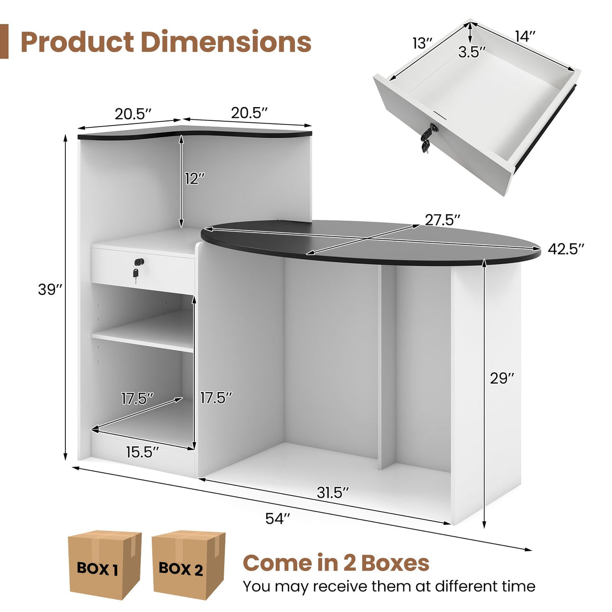 Modern Reception Desk Front Counter Desk with Oval Tabletop