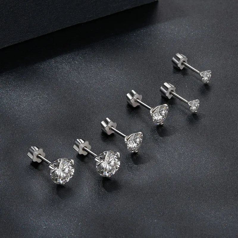 Moissanite 1Ct Round Stud Earrings Screw Back Platinum Plated S925 Minimalist