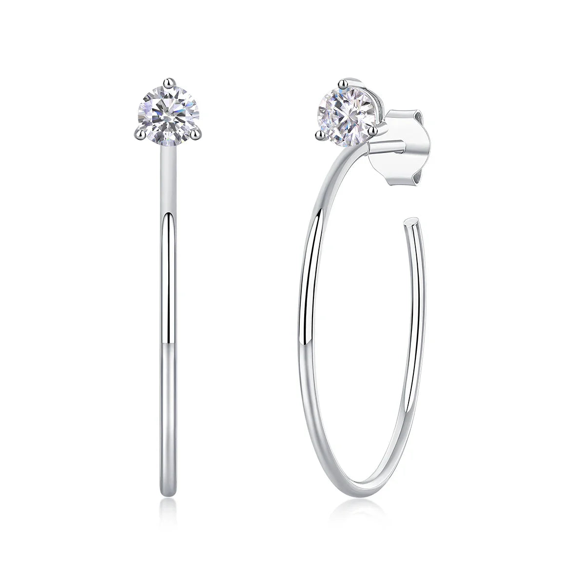 Moissanite 4mm D Color Hoop Earrings 2pc 925 Sterling Silver White Gold