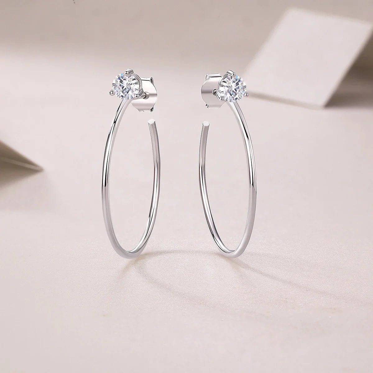 Moissanite 4mm D Color Hoop Earrings 2pc 925 Sterling Silver White Gold