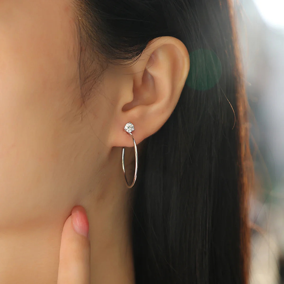 Moissanite 4mm D Color Hoop Earrings 2pc 925 Sterling Silver White Gold