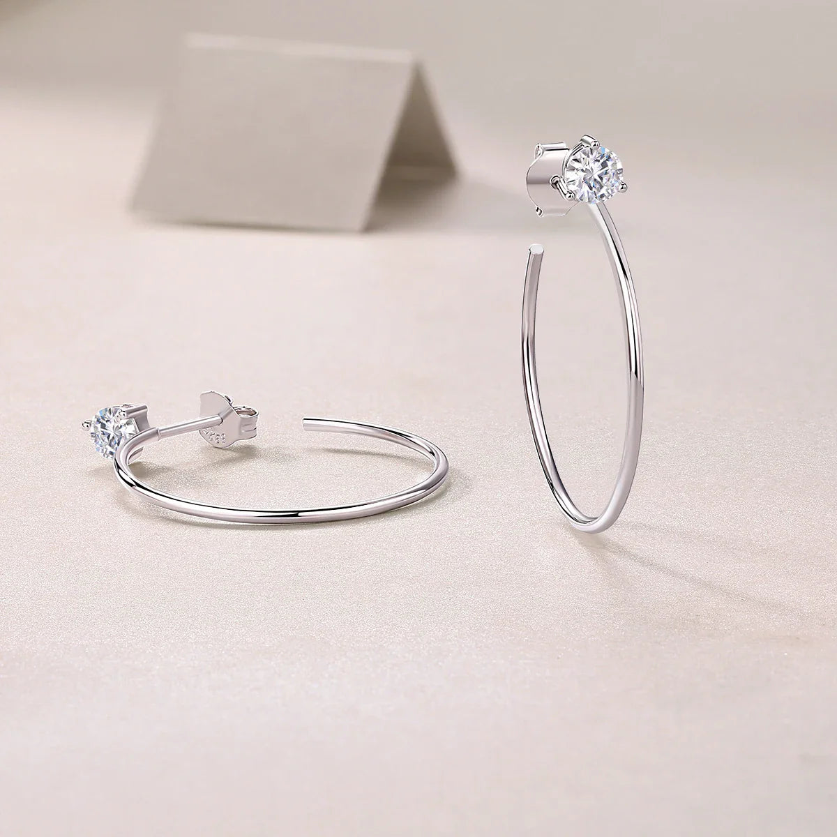 Moissanite 4mm D Color Hoop Earrings 2pc 925 Sterling Silver White Gold