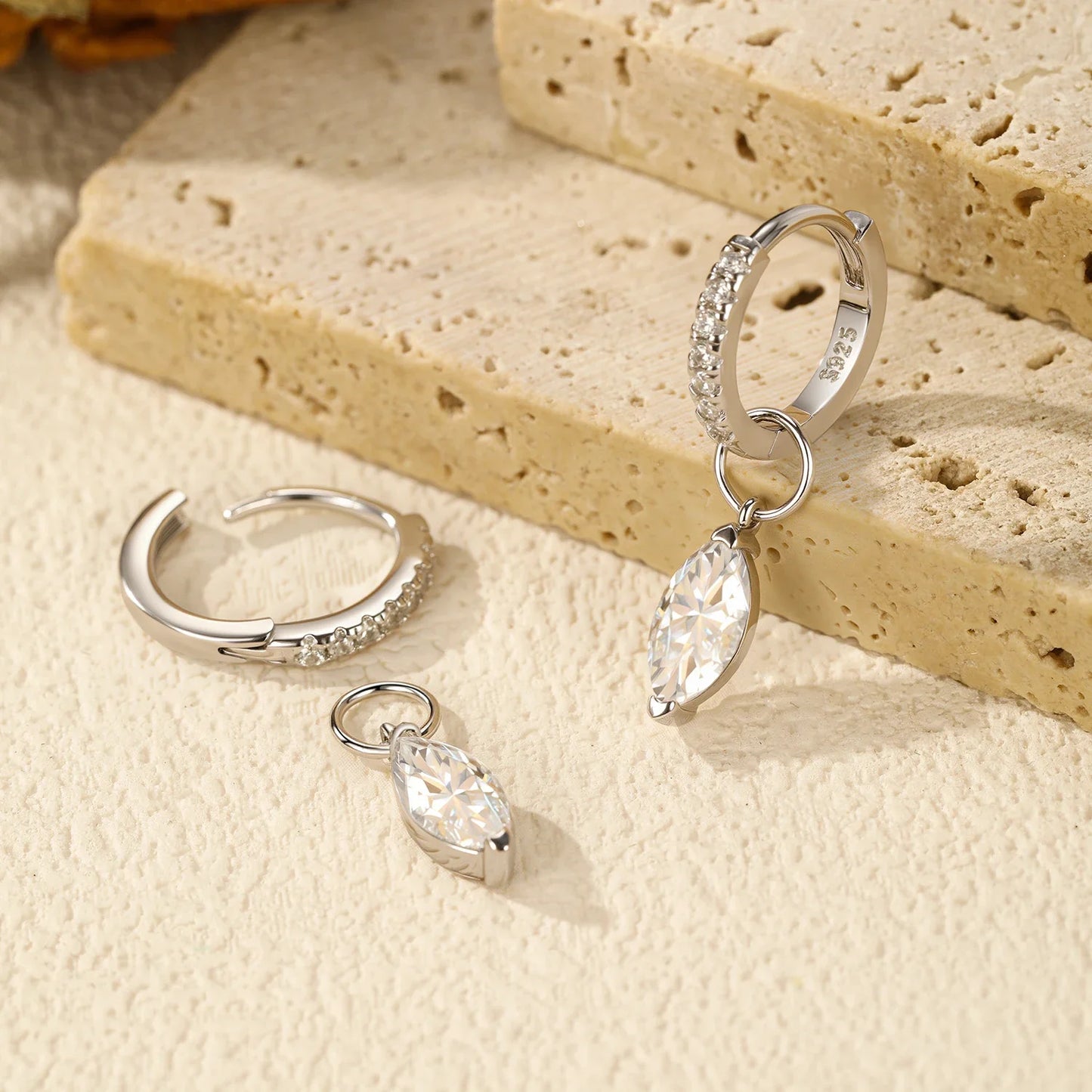 Moissanite 925 Sterling Silver Geometric Hoop Earrings For Women Fine Jewelry