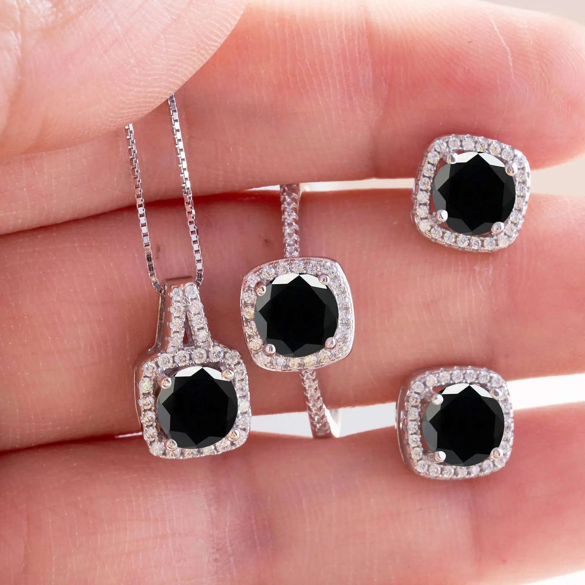 Moissanite D Color Round Cut 925 Sterling Silver Pendant Necklace and Studs Set