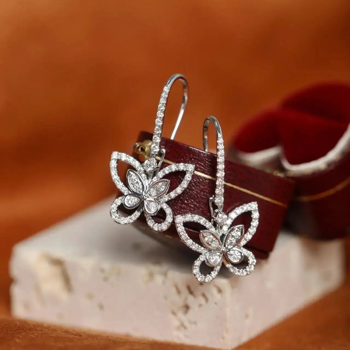 Moissanite Butterfly Drop Earrings 925 Sterling Silver Luxury Sparkling Gift