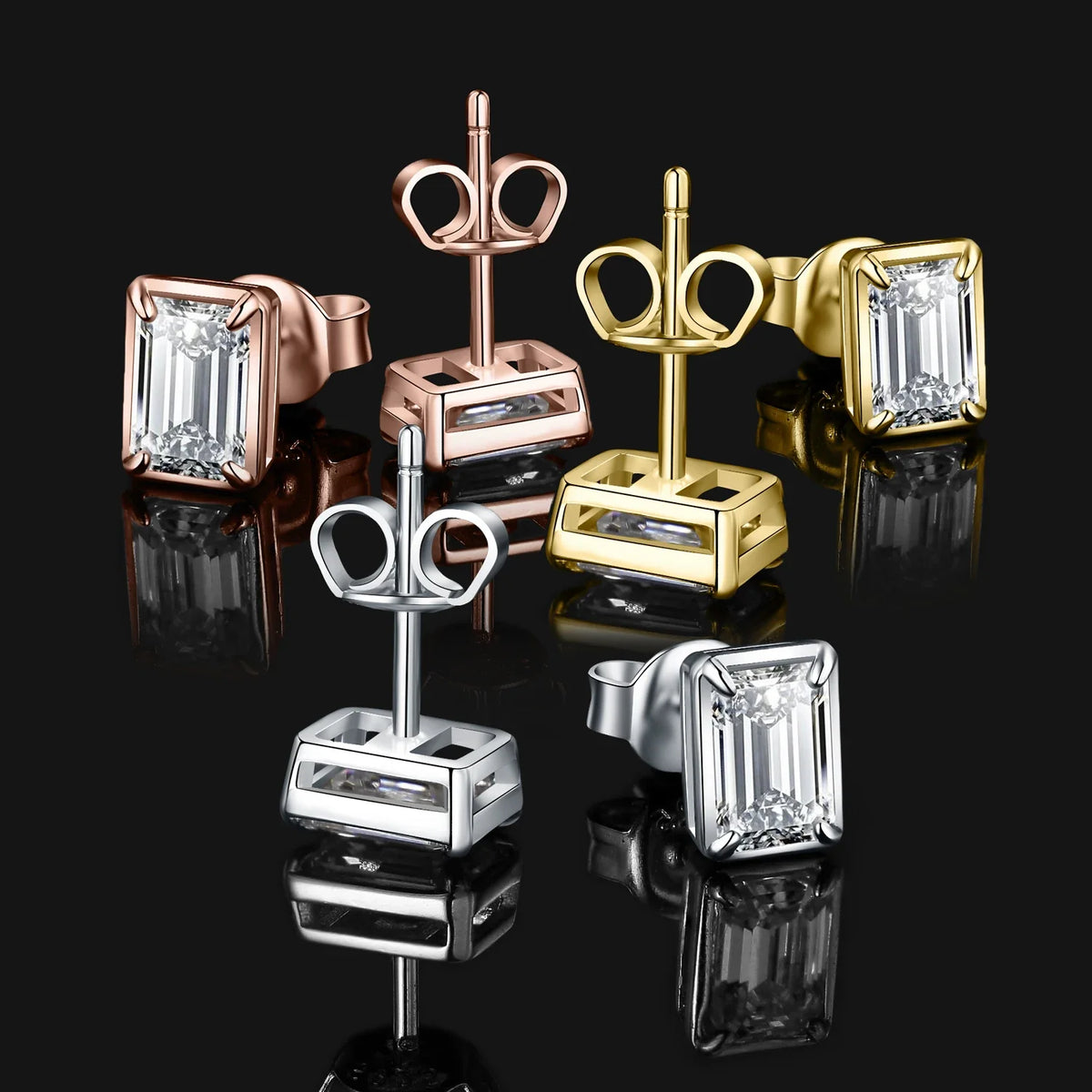 Moissanite D Color 1.6ct Pair Emerald Cut 925 Sterling Silver Stud Earrings
