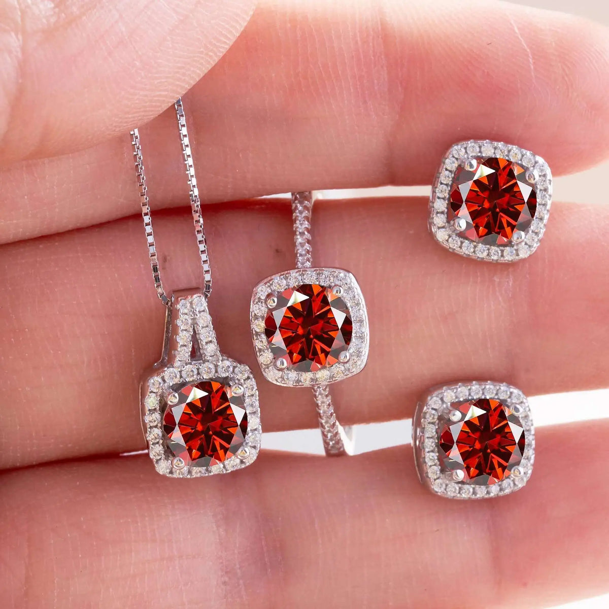 Moissanite D Color Round Cut 925 Sterling Silver Pendant Necklace and Studs Set