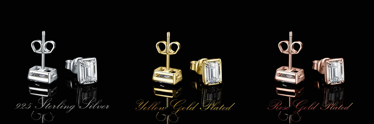 Moissanite D Color 1.6ct Pair Emerald Cut 925 Sterling Silver Stud Earrings