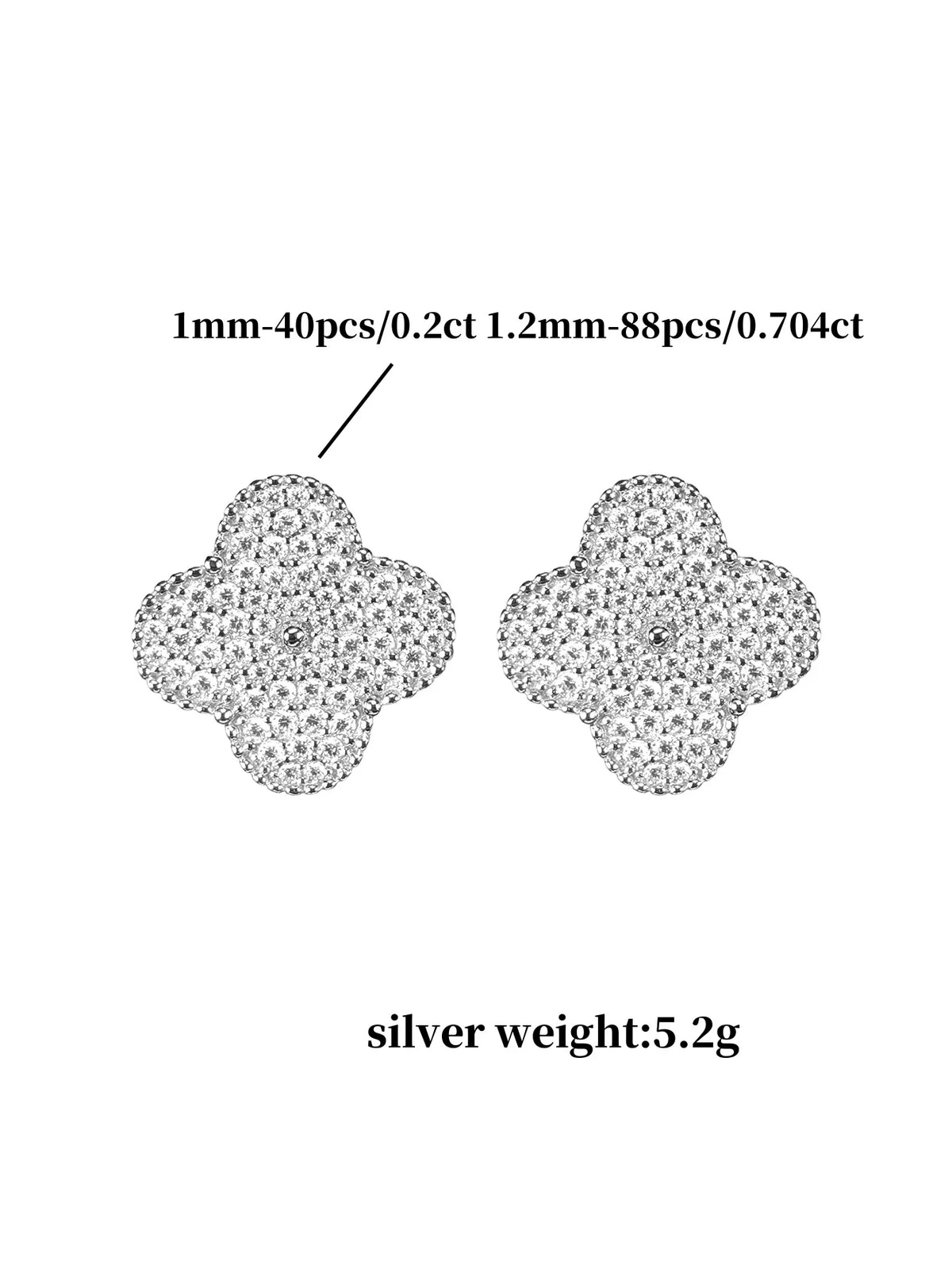 Moissanite Four-Leaf Clover Clip Earrings 925 Sterling Silver Women Studs