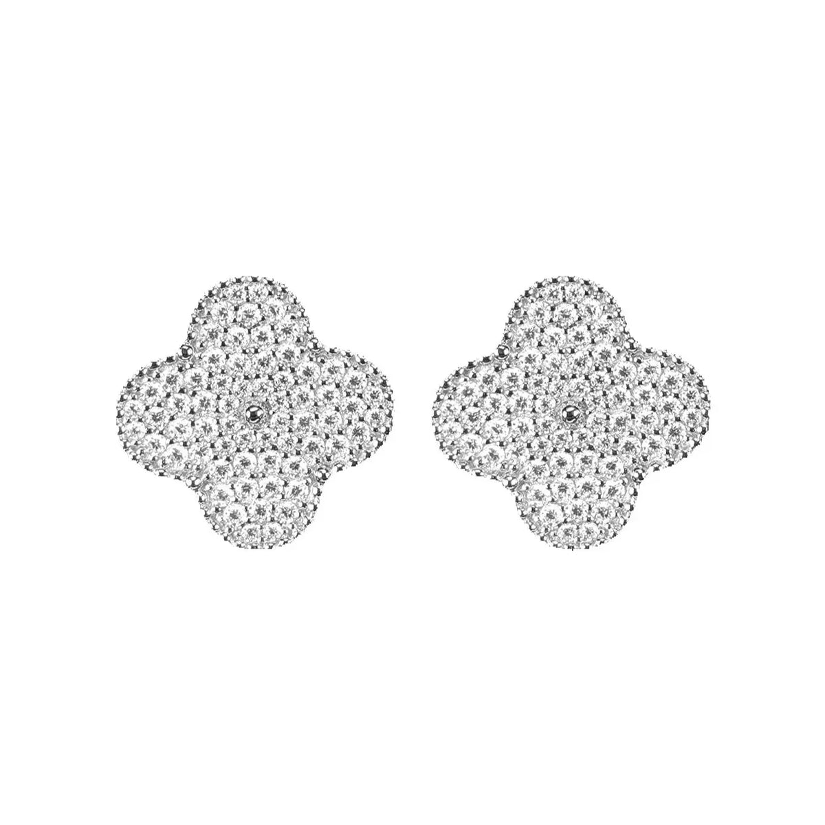 Moissanite Four-Leaf Clover Clip Earrings 925 Sterling Silver Women Studs