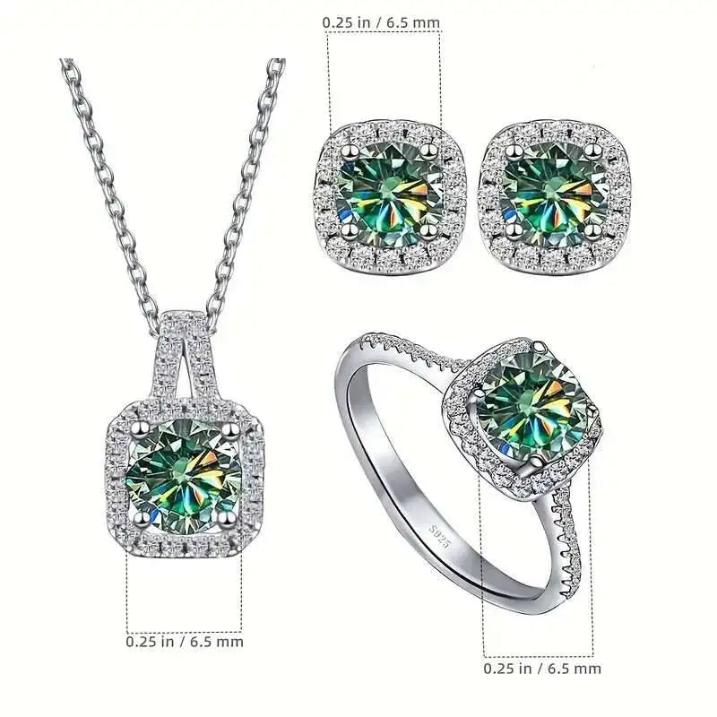Moissanite D Color Round Cut 925 Sterling Silver Pendant Necklace and Studs Set