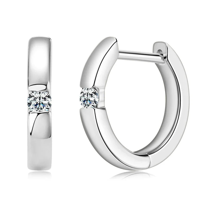Moissanite Hoop Earrings 2mm VVS1 925 Sterling Silver Simple Unisex Gift