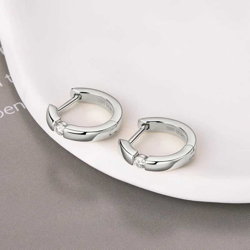 Moissanite Hoop Earrings 2mm VVS1 925 Sterling Silver Simple Unisex Gift