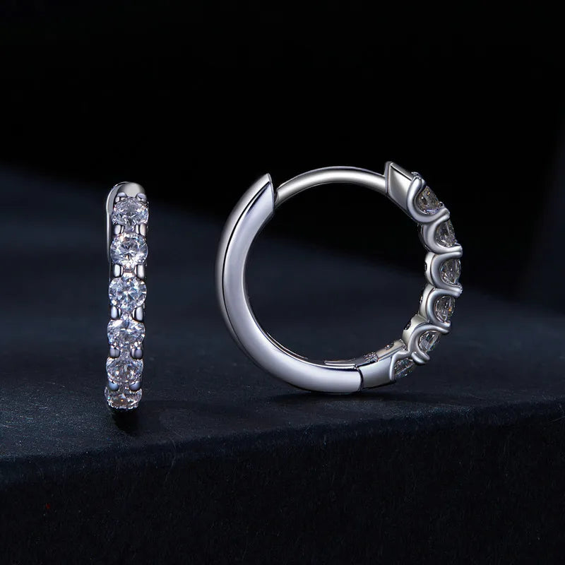 Moissanite Hoop Earrings 925 Sterling Silver D Color Round Sparkling 13mm