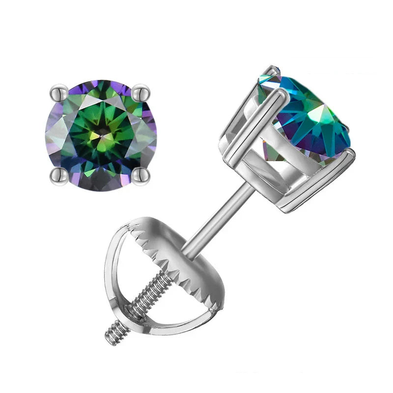 Moissanite Screw-Back Stud Earrings 0.5-2CT Four-Prong S925 Sterling Silver