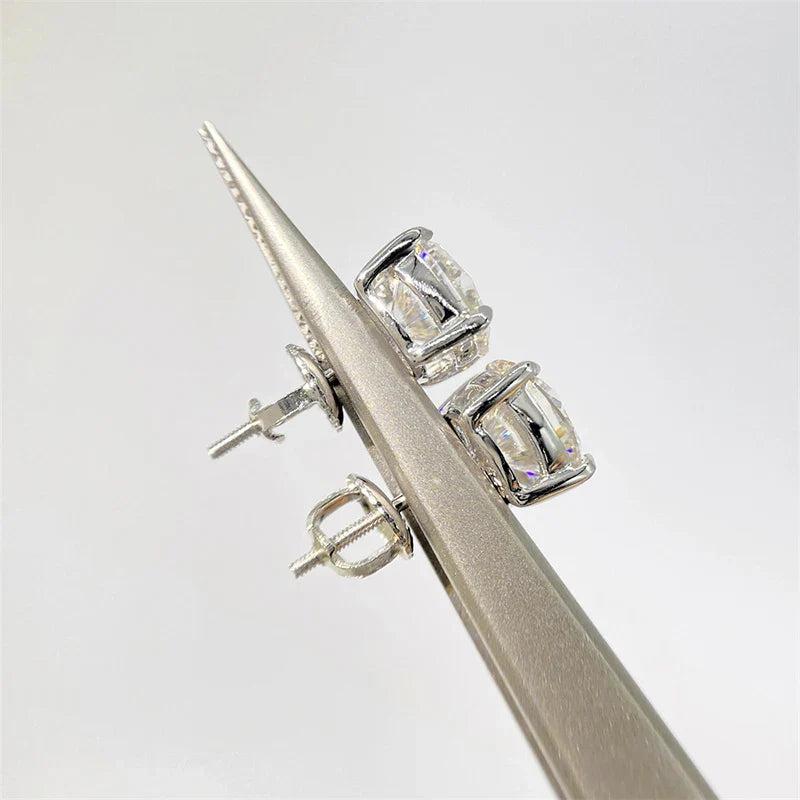 Moissanite Screw-Back Stud Earrings 0.5-2CT Four-Prong S925 Sterling Silver