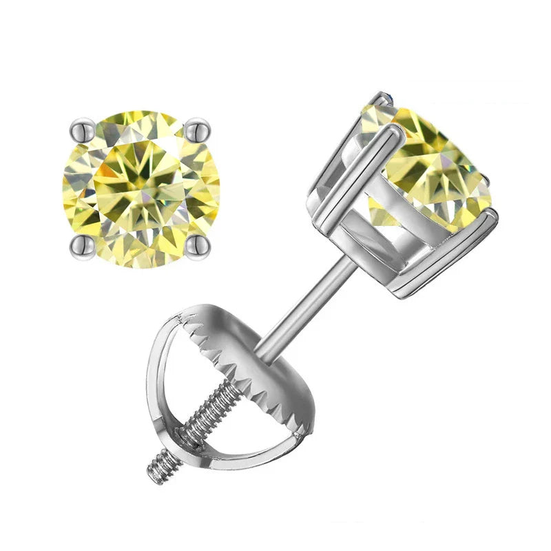 Moissanite Screw-Back Stud Earrings 0.5-2CT Four-Prong S925 Sterling Silver