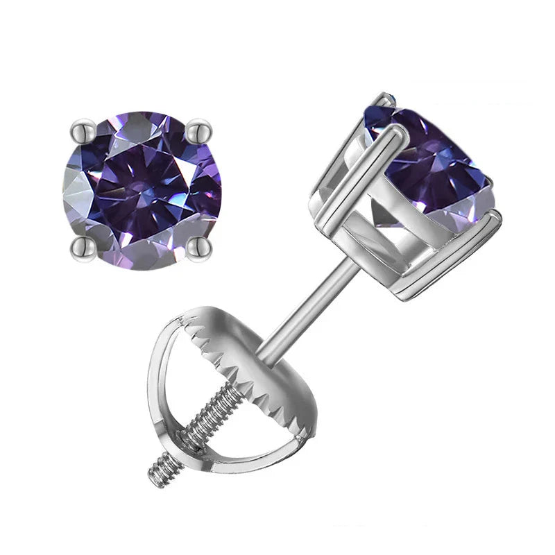 Moissanite Screw-Back Stud Earrings 0.5-2CT Four-Prong S925 Sterling Silver
