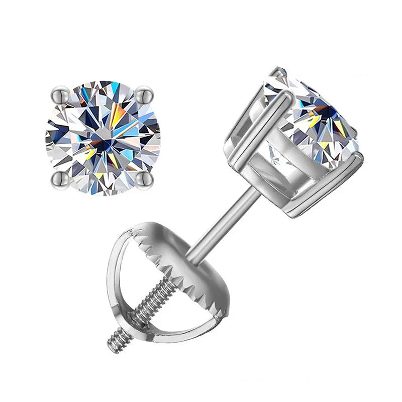 Moissanite Screw-Back Stud Earrings 0.5-2CT Four-Prong S925 Sterling Silver