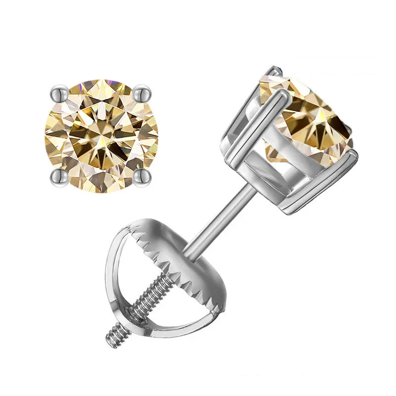 Moissanite Screw-Back Stud Earrings 0.5-2CT Four-Prong S925 Sterling Silver