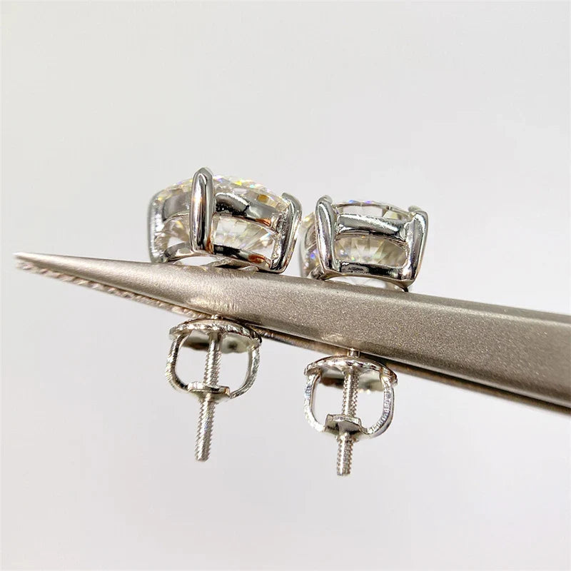 Moissanite Screw-Back Stud Earrings 0.5-2CT Four-Prong S925 Sterling Silver