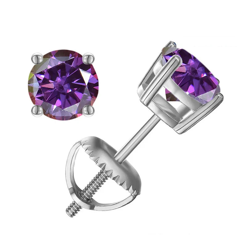 Moissanite Screw-Back Stud Earrings 0.5-2CT Four-Prong S925 Sterling Silver