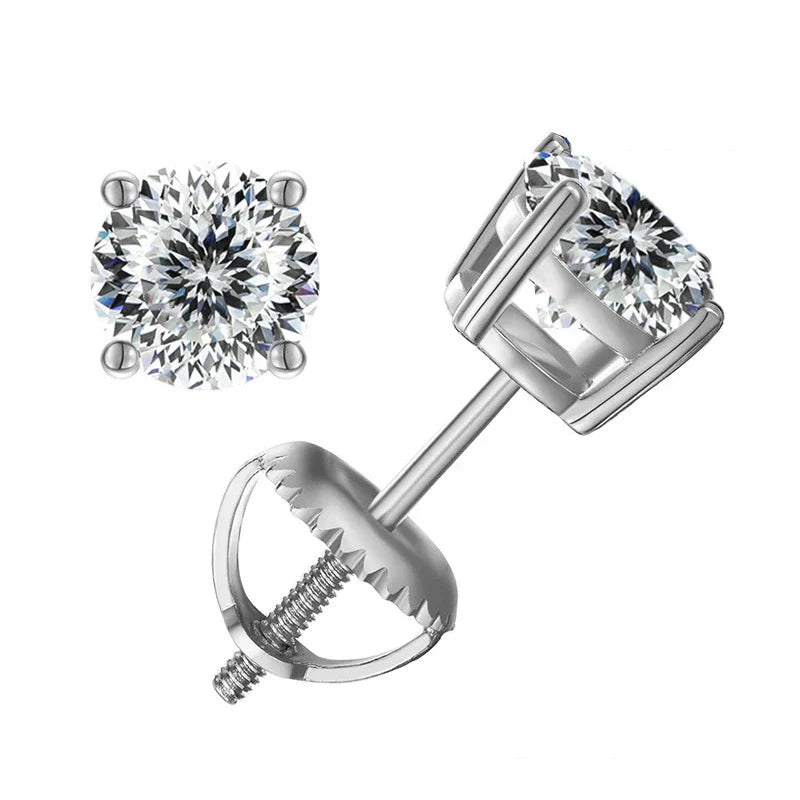 Moissanite Screw-Back Stud Earrings 0.5-2CT Four-Prong S925 Sterling Silver