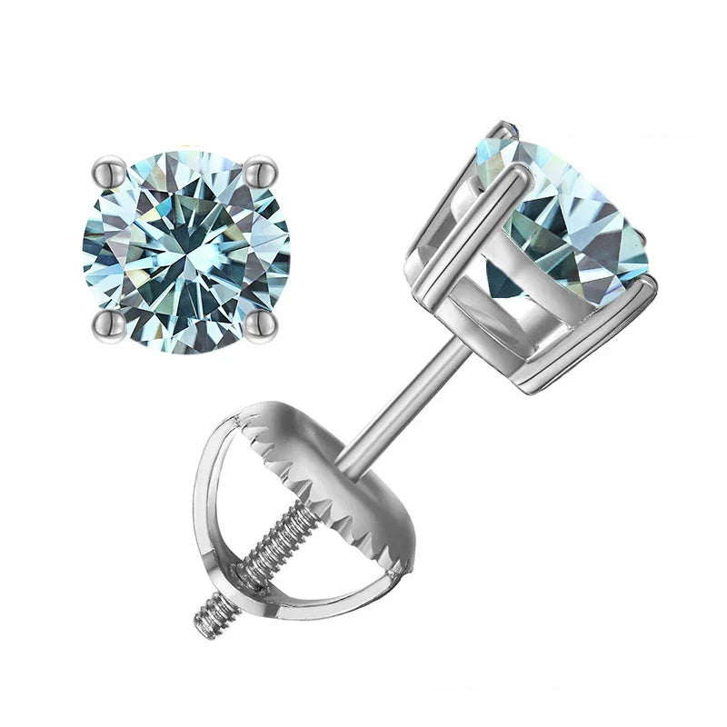 Moissanite Screw-Back Stud Earrings 0.5-2CT Four-Prong S925 Sterling Silver