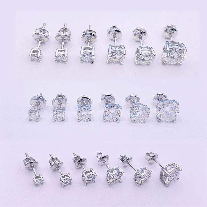 Moissanite Screw-Back Stud Earrings 0.5-2CT Four-Prong S925 Sterling Silver