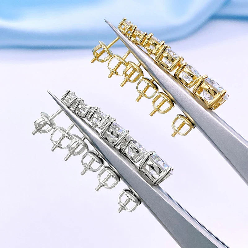 Moissanite Screw-Back Stud Earrings 0.5-2CT Four-Prong S925 Sterling Silver
