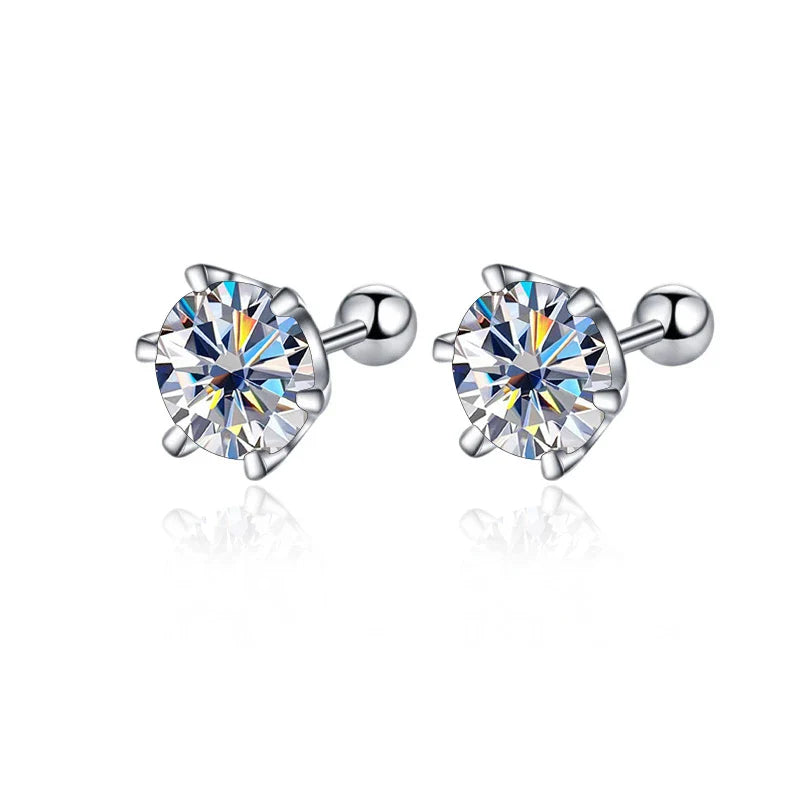 Moissanite Screw Stud Earrings 0.5-2ct D Color 925 Sterling Silver Wedding Studs