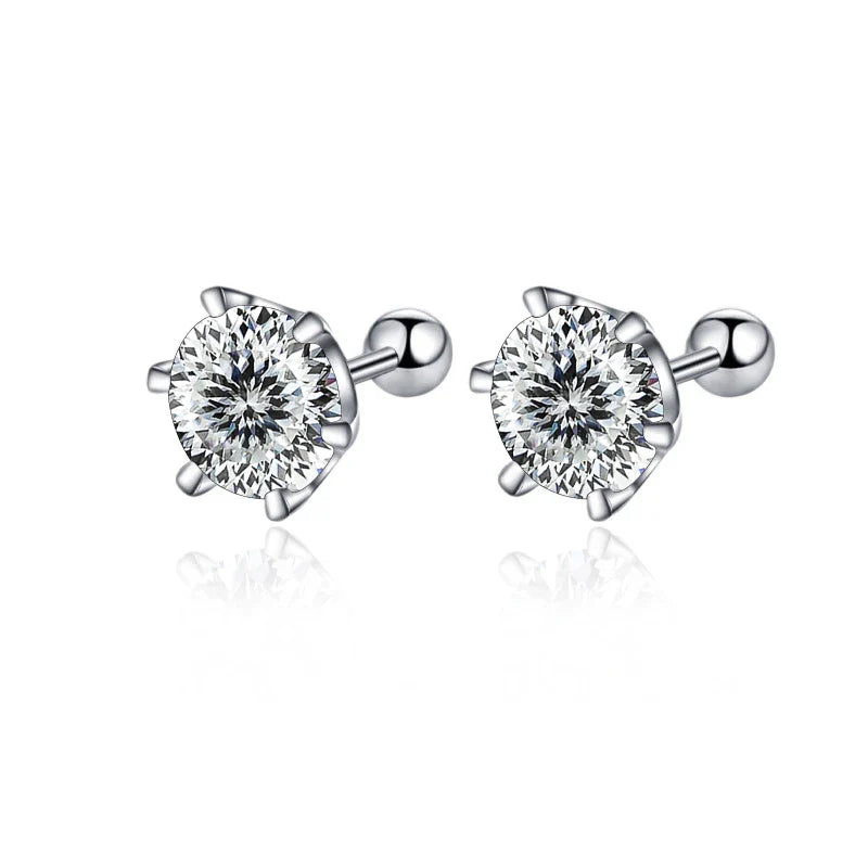 Moissanite Screw Stud Earrings 0.5-2ct D Color 925 Sterling Silver Wedding Studs
