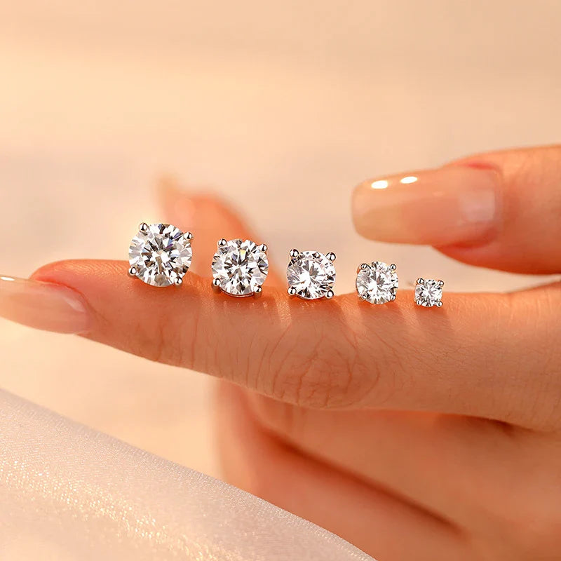 Moissanite Stud Earrings 0.1-3CT S925 Sterling Silver Platinum Plated Bride