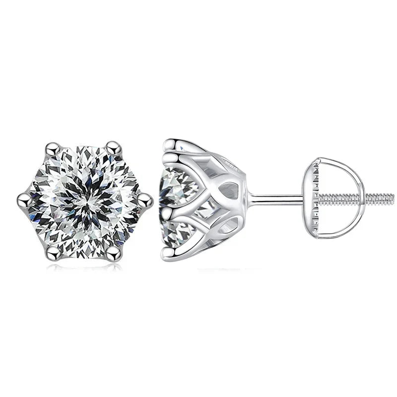 Moissanite Stud Earrings 0.5-2CT S925 Sterling Silver 18K 6-Prong Screw Backs