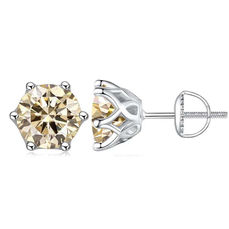 Moissanite Stud Earrings 0.5-2CT S925 Sterling Silver 18K 6-Prong Screw Backs