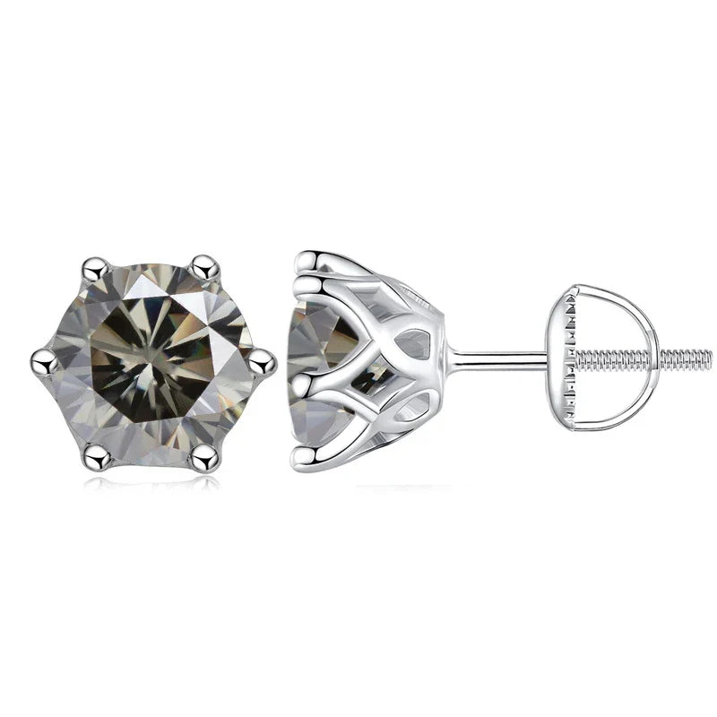 Moissanite Stud Earrings 0.5-2CT S925 Sterling Silver 18K 6-Prong Screw Backs