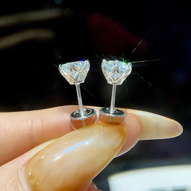 Moissanite Stud Earrings 0.5-2CT S925 Sterling Silver 18K 6-Prong Screw Backs