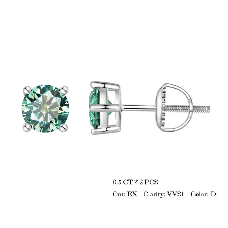 Moissanite Stud Earrings 2CT VVS1 925 Sterling Silver Screw Back Classic