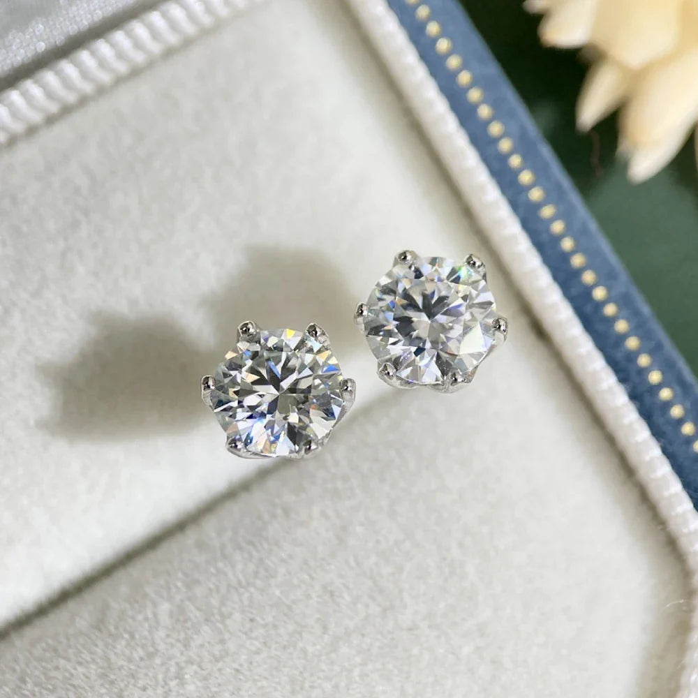 Moissanite Stud Earrings 0.5-2CT S925 Sterling Silver 18K 6-Prong Screw Backs