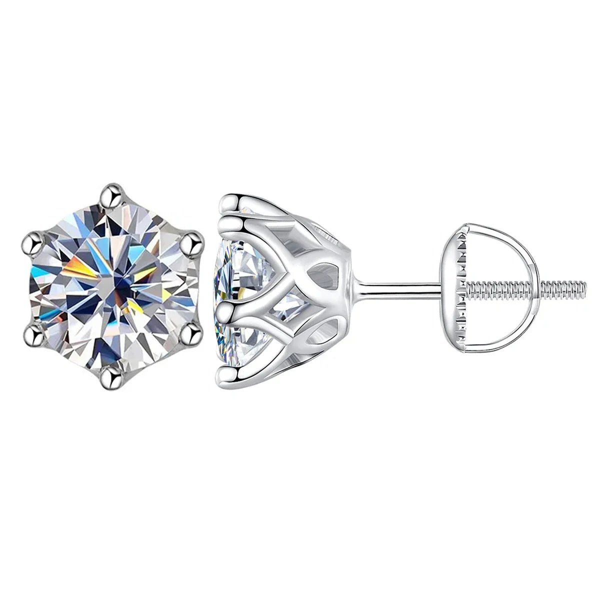 Moissanite Stud Earrings 0.5-2CT S925 Sterling Silver 18K 6-Prong Screw Backs
