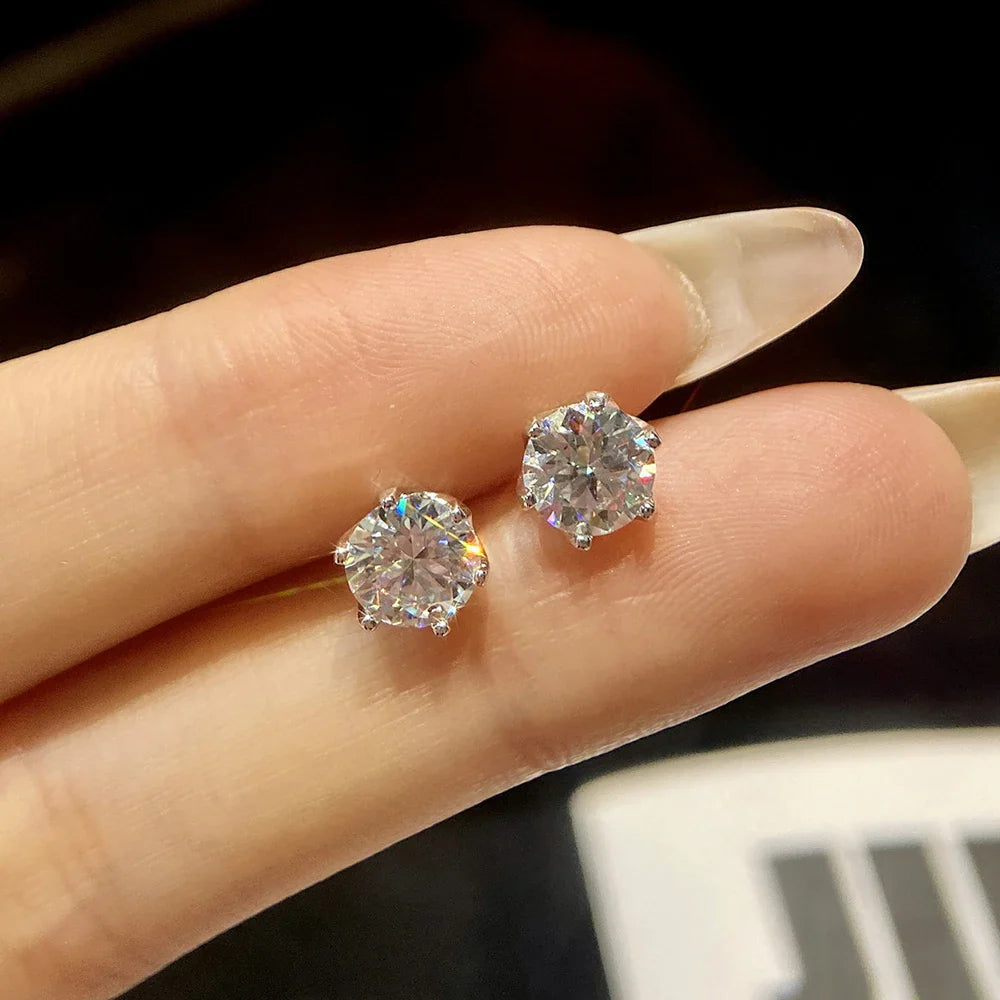 Moissanite Stud Earrings 0.5-2CT S925 Sterling Silver 18K 6-Prong Screw Backs