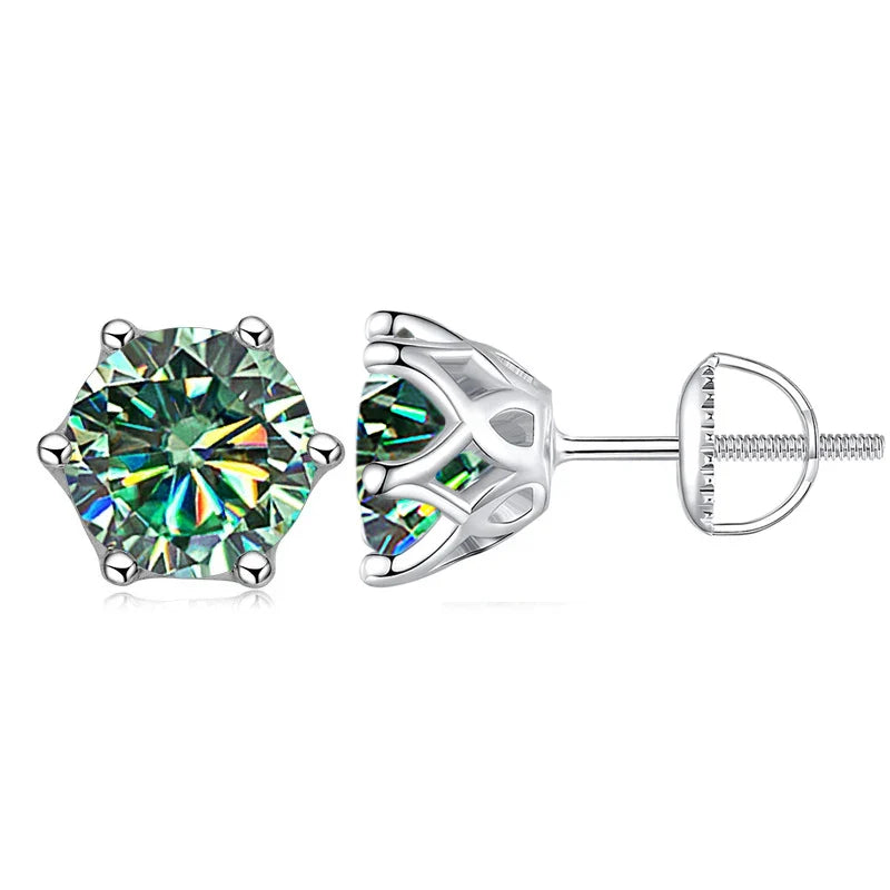 Moissanite Stud Earrings 0.5-2CT S925 Sterling Silver 18K 6-Prong Screw Backs