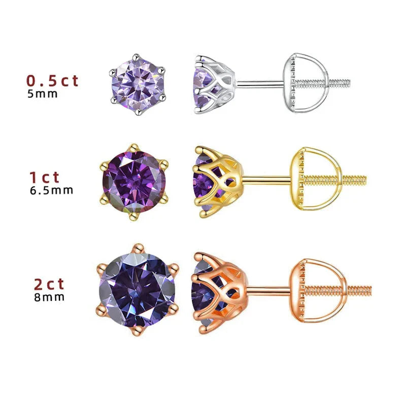 Moissanite Stud Earrings 0.5-2CT S925 Sterling Silver 18K 6-Prong Screw Backs